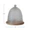 Hello Honey® 11.5" Clear & Natural Reclaimed Etched Glass Beehive Shaped Cloche with Mango Wood Base